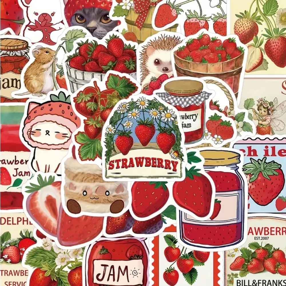 💵3/20$ Red and Green Strawberry Design Stickers (pack of 15)